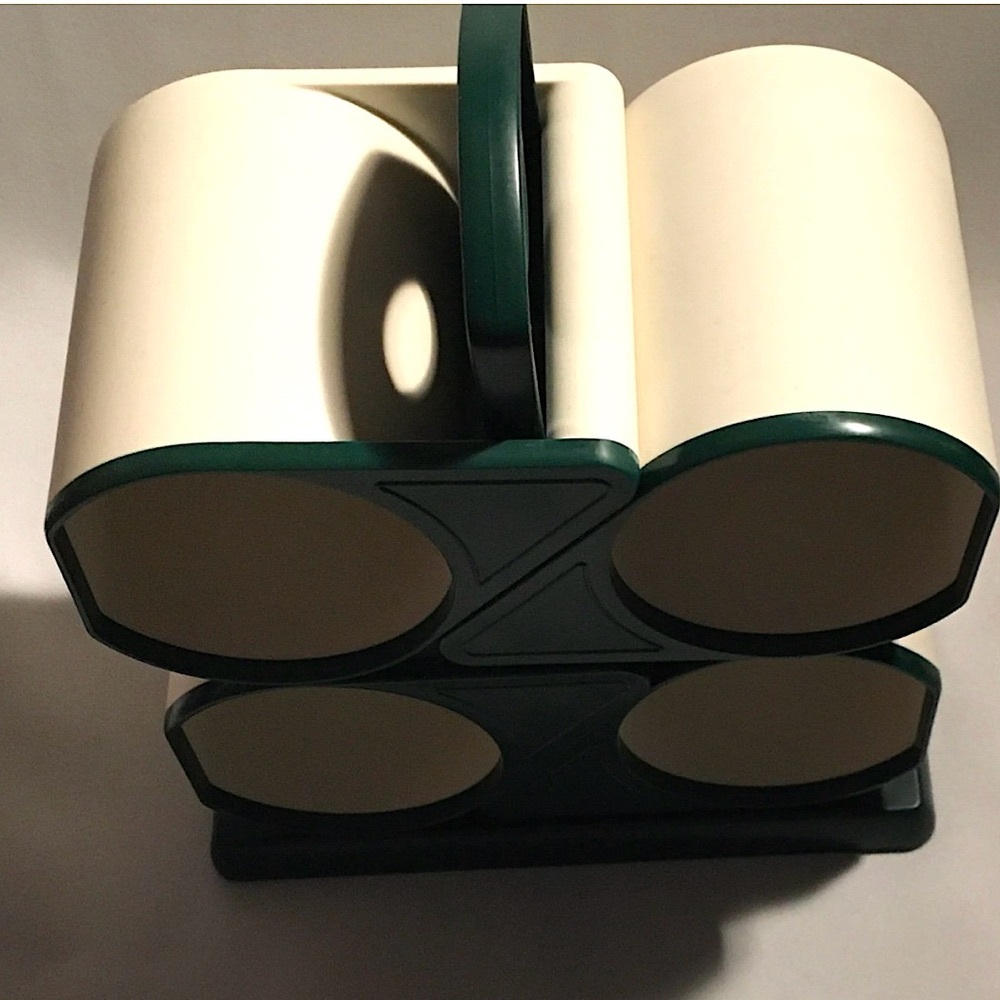 Vintage Set 4 Charwood Green  Green Cream White Melamine Stacking Coffee Mug Cup